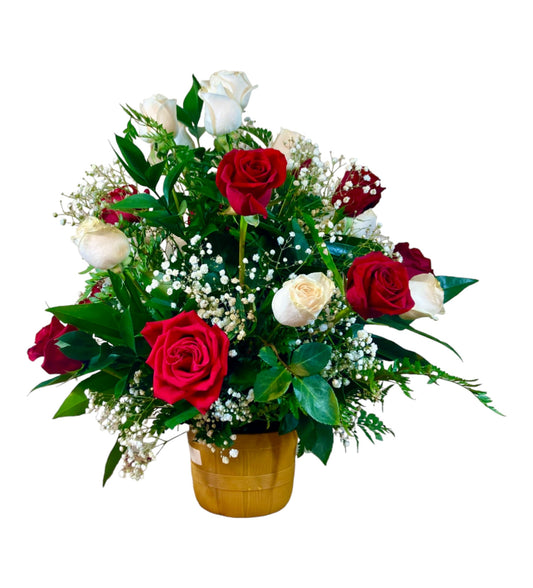 SJC20 - Red & White Roses Flower Arrangement
