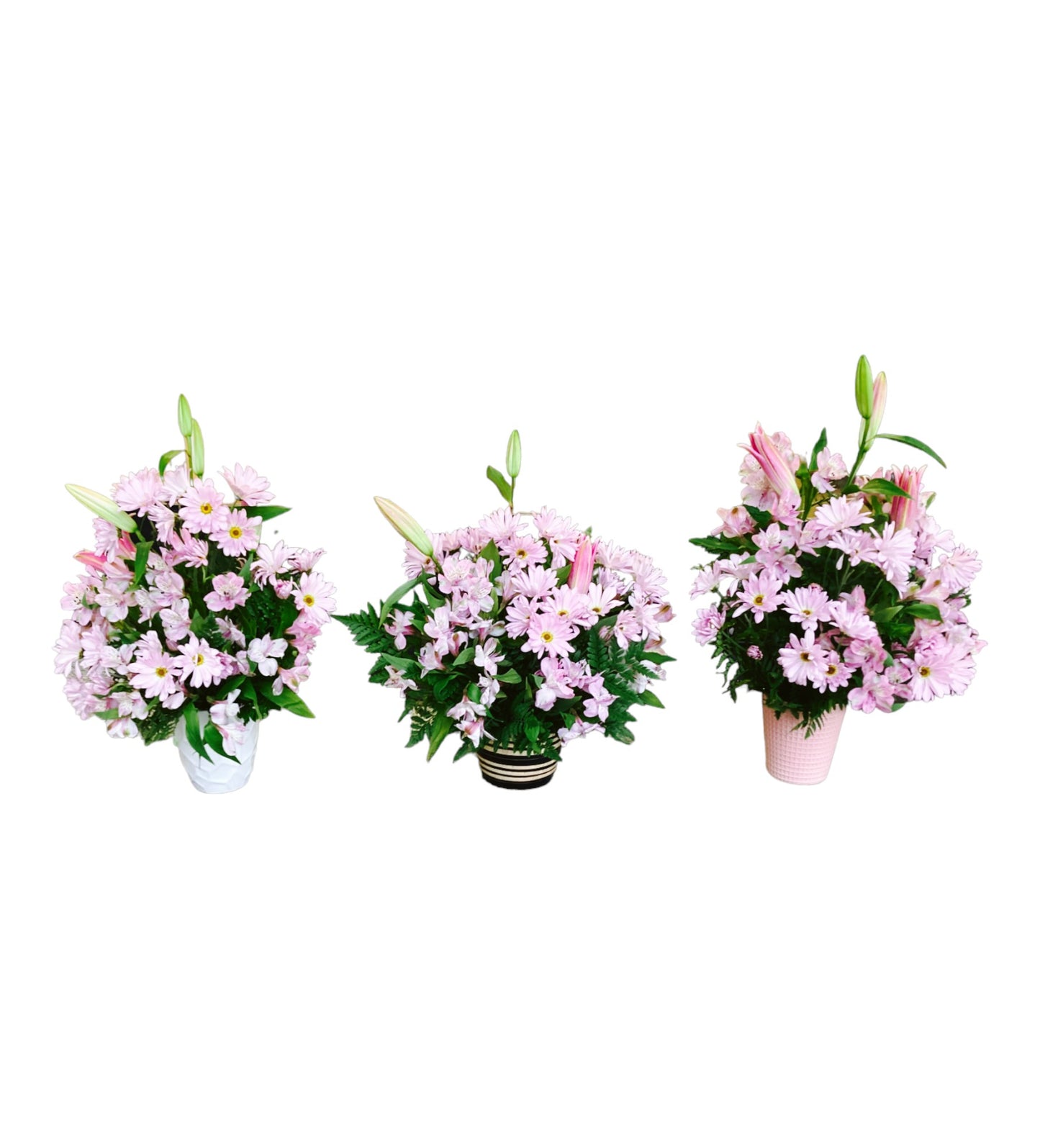 SJC3 - Special Offer: Set of 3 Purple Daisy & Lily Flower Arrangements