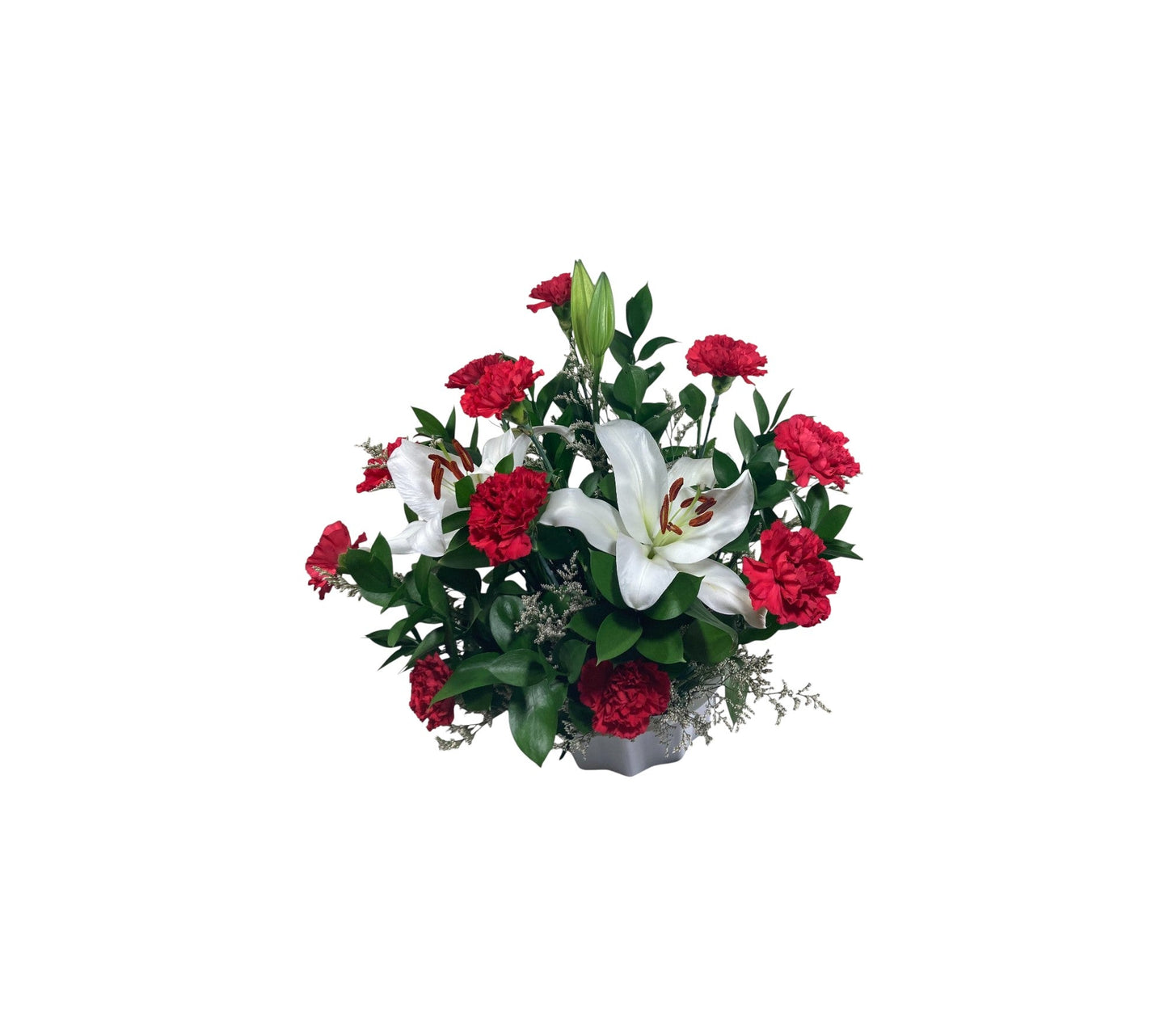 SJC25 - Elegant White Lily & Red Carnation Floral Arrangement