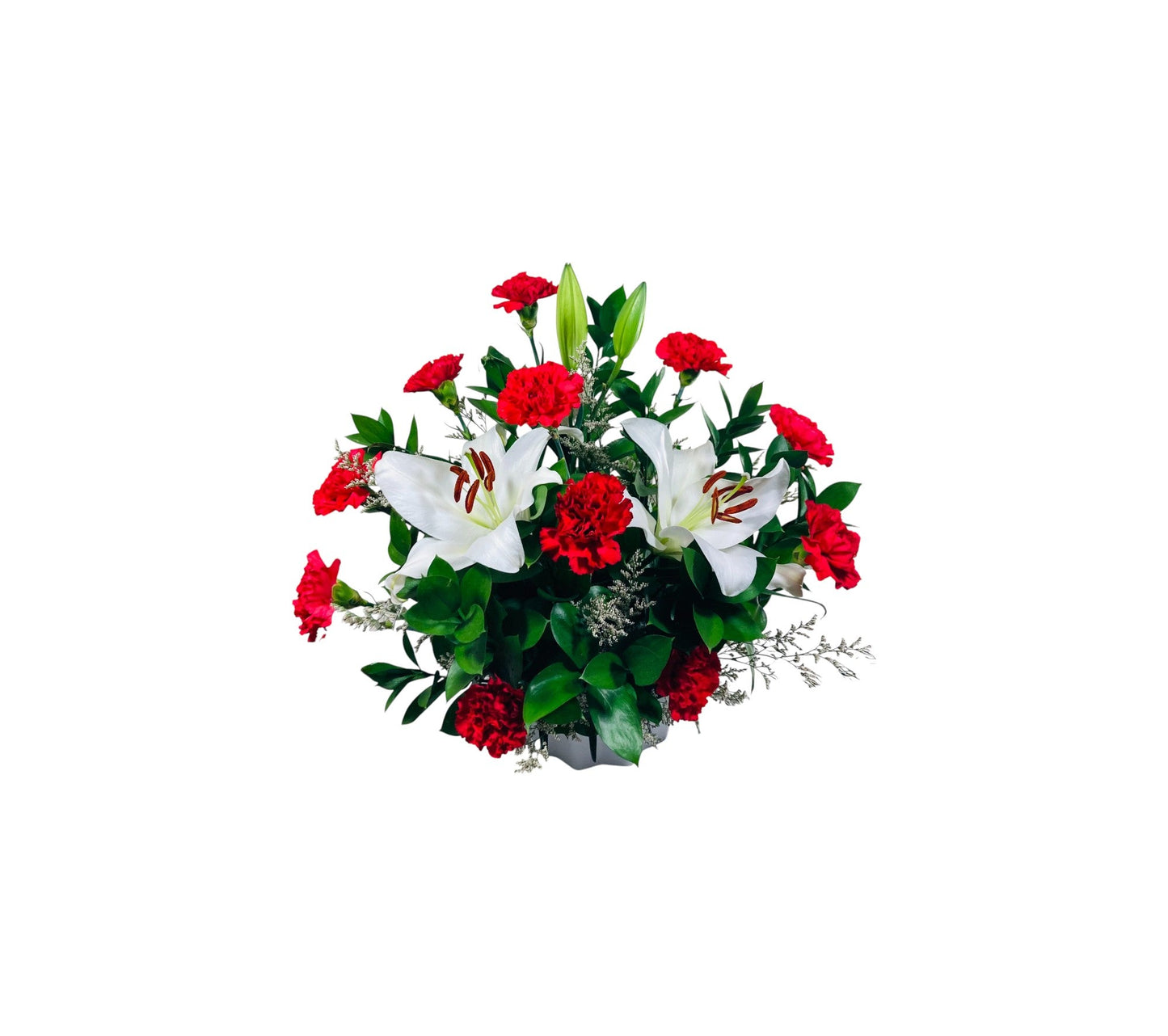 SJC25 - Elegant White Lily & Red Carnation Floral Arrangement