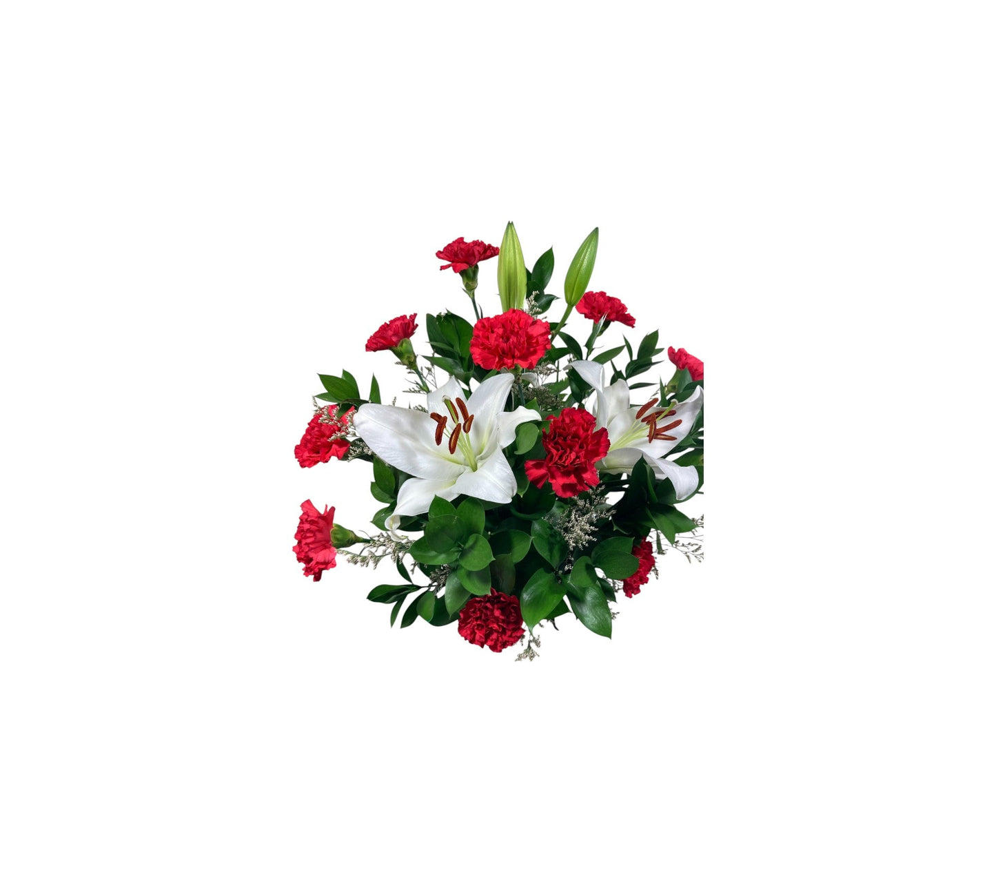 SJC25 - Elegant White Lily & Red Carnation Floral Arrangement