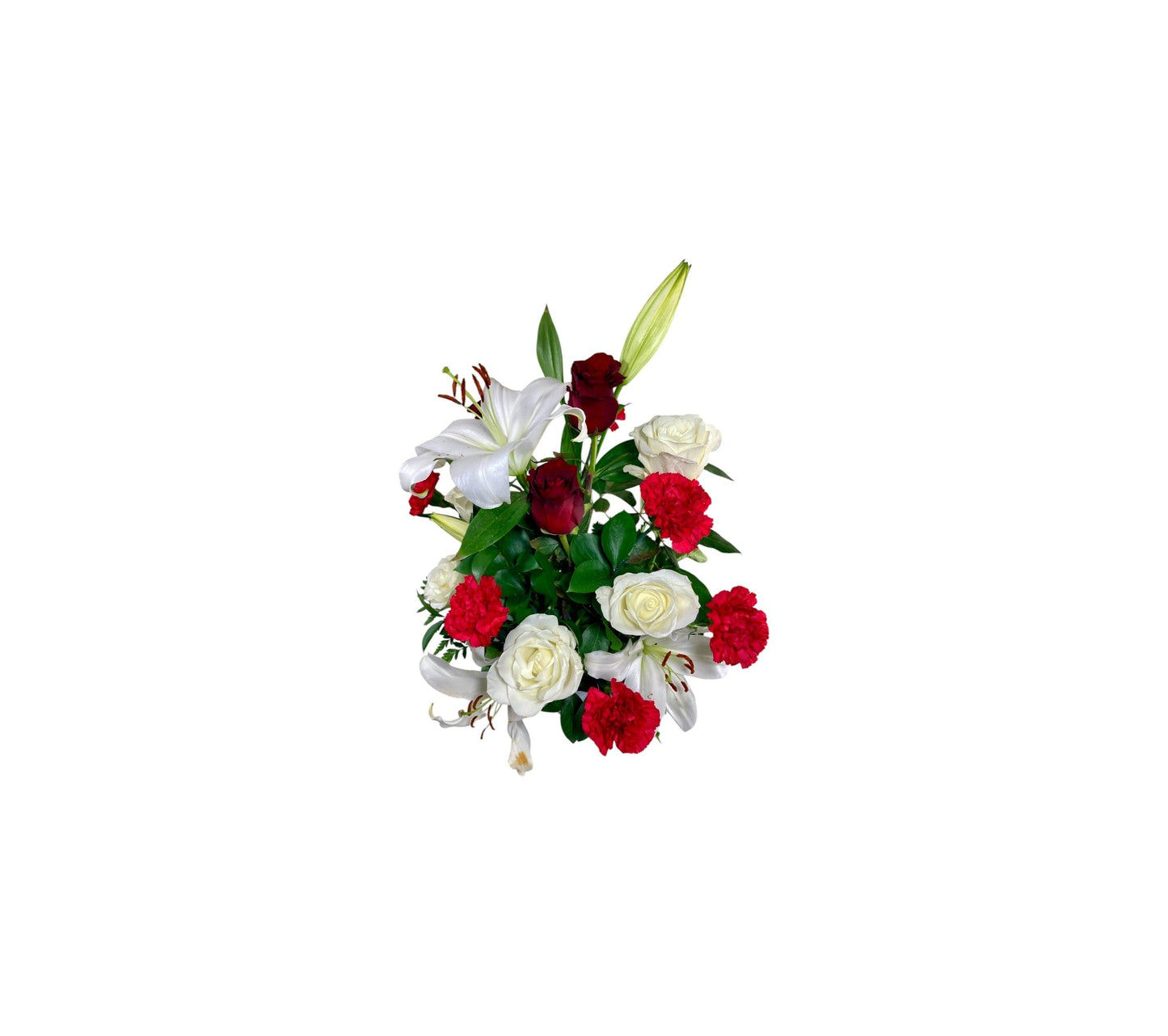 SJC27 – White Lily with Red & White Roses Elegant Flower Arrangement