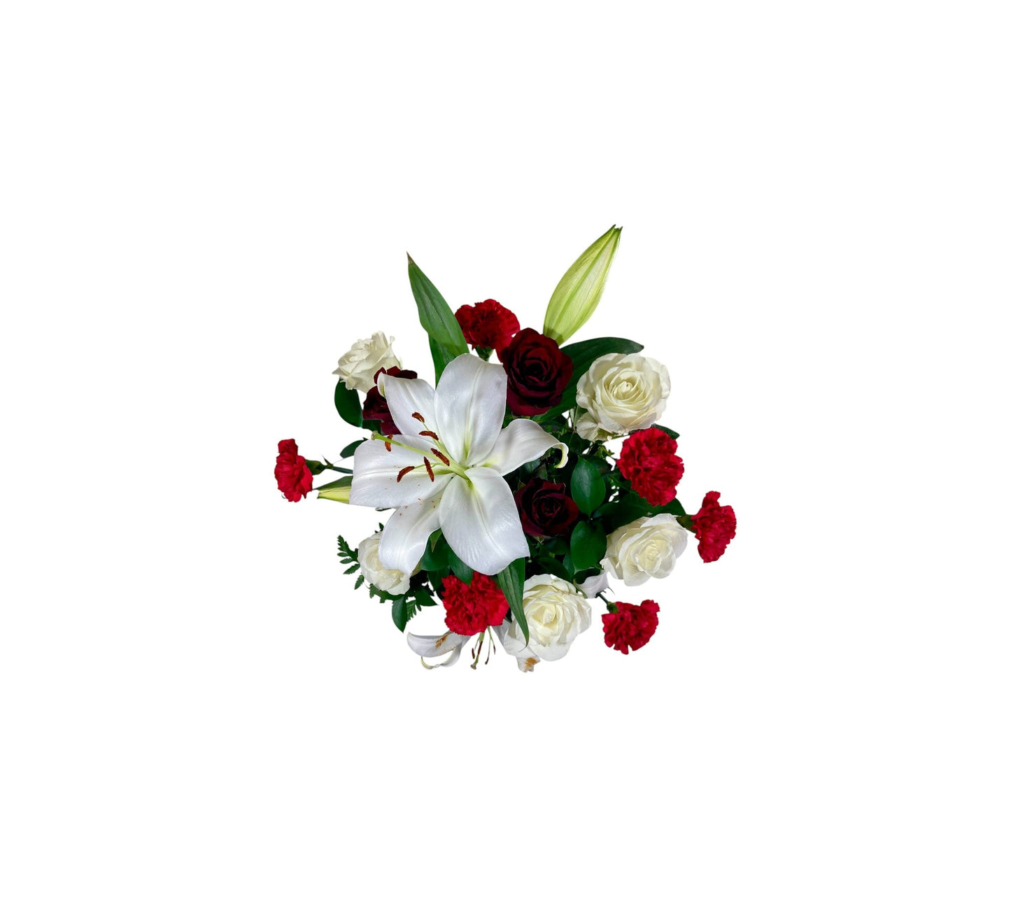 SJC27 – White Lily with Red & White Roses Elegant Flower Arrangement