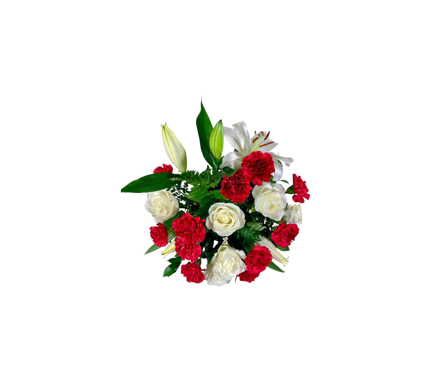 SJC28 - red carnations with white roses and white lilies beautiful flower arrangement 