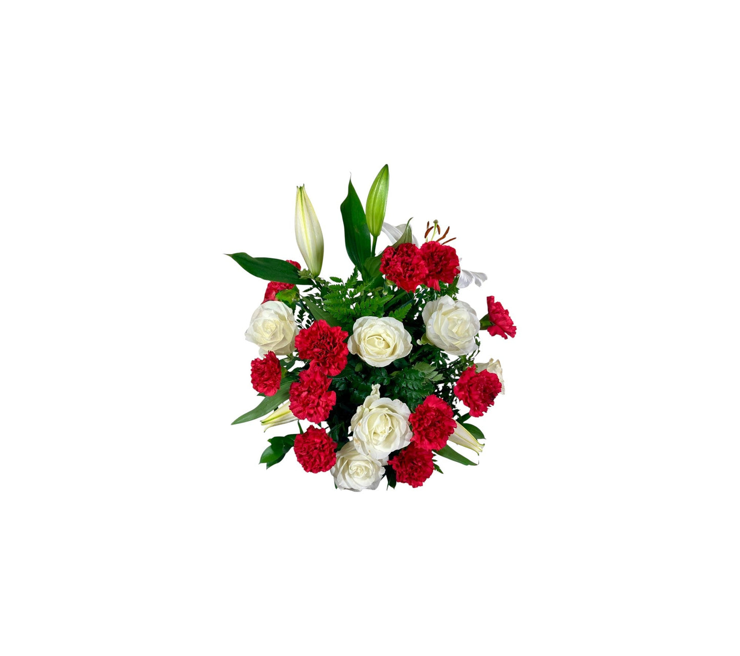 SJC28 - red carnations with white roses and white lilies beautiful flower arrangement 