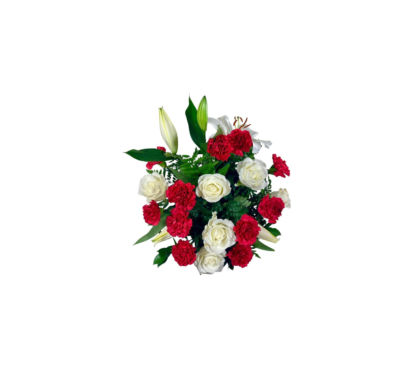 SJC28 - red carnations with white roses and white lilies beautiful flower arrangement 