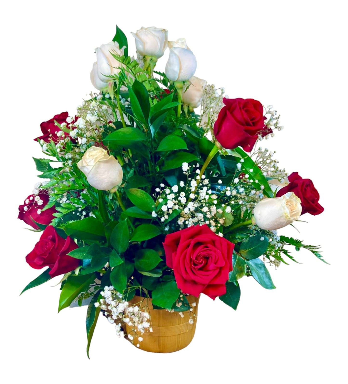 SJC20 - Red &amp; White Roses Flower Arrangement