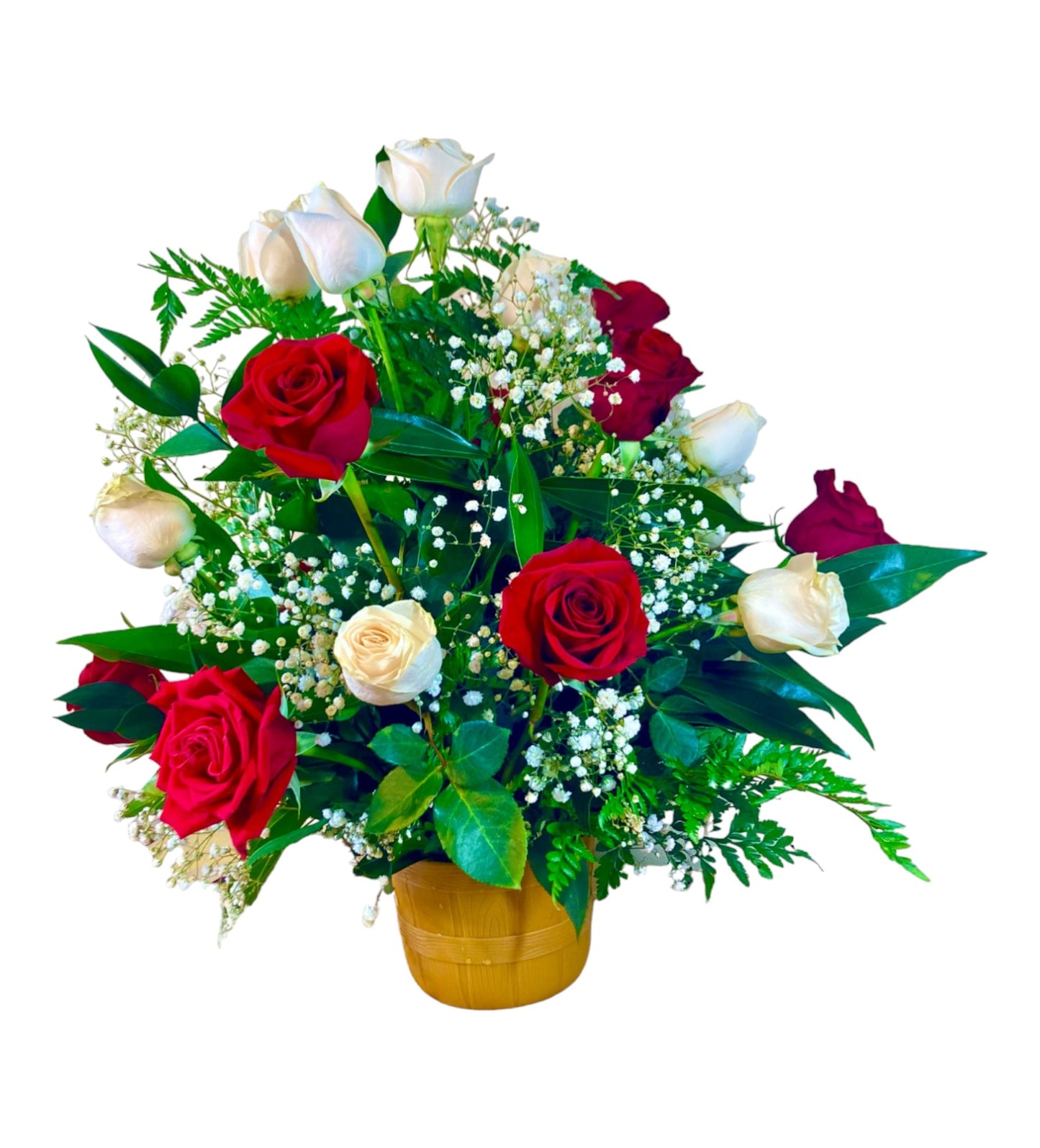 SJC20 - Red &amp; White Roses Flower Arrangement