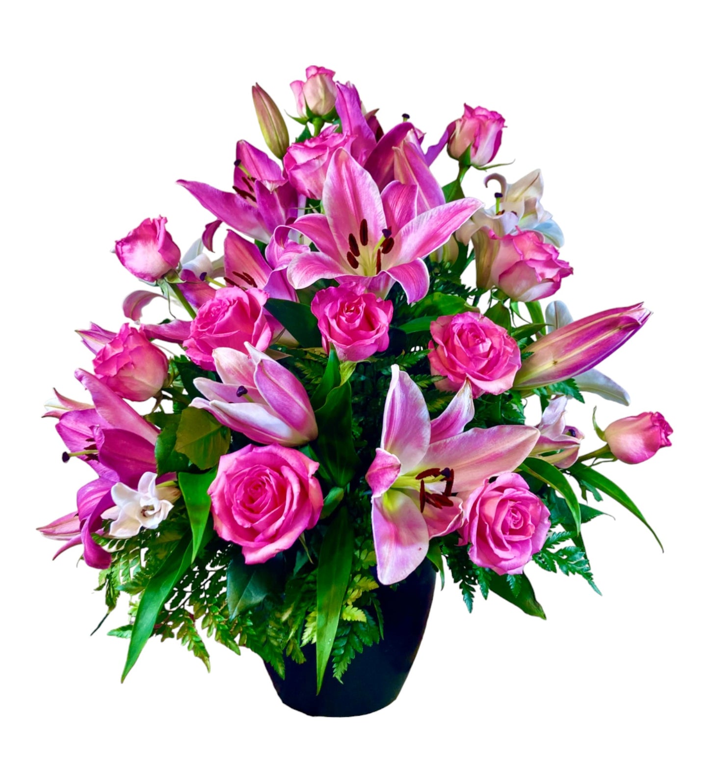 SJC 22 - Pink Lilies &amp; Roses Flower Arrangement