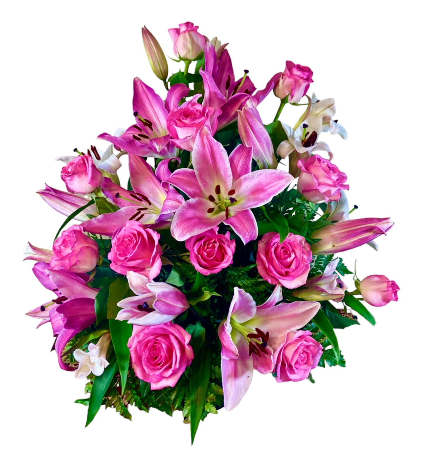 SJC 22 - Pink Lilies &amp; Roses Flower Arrangement