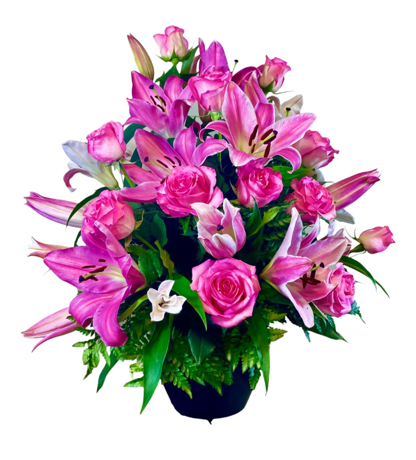 SJC 22 - Pink Lilies &amp; Roses Flower Arrangement