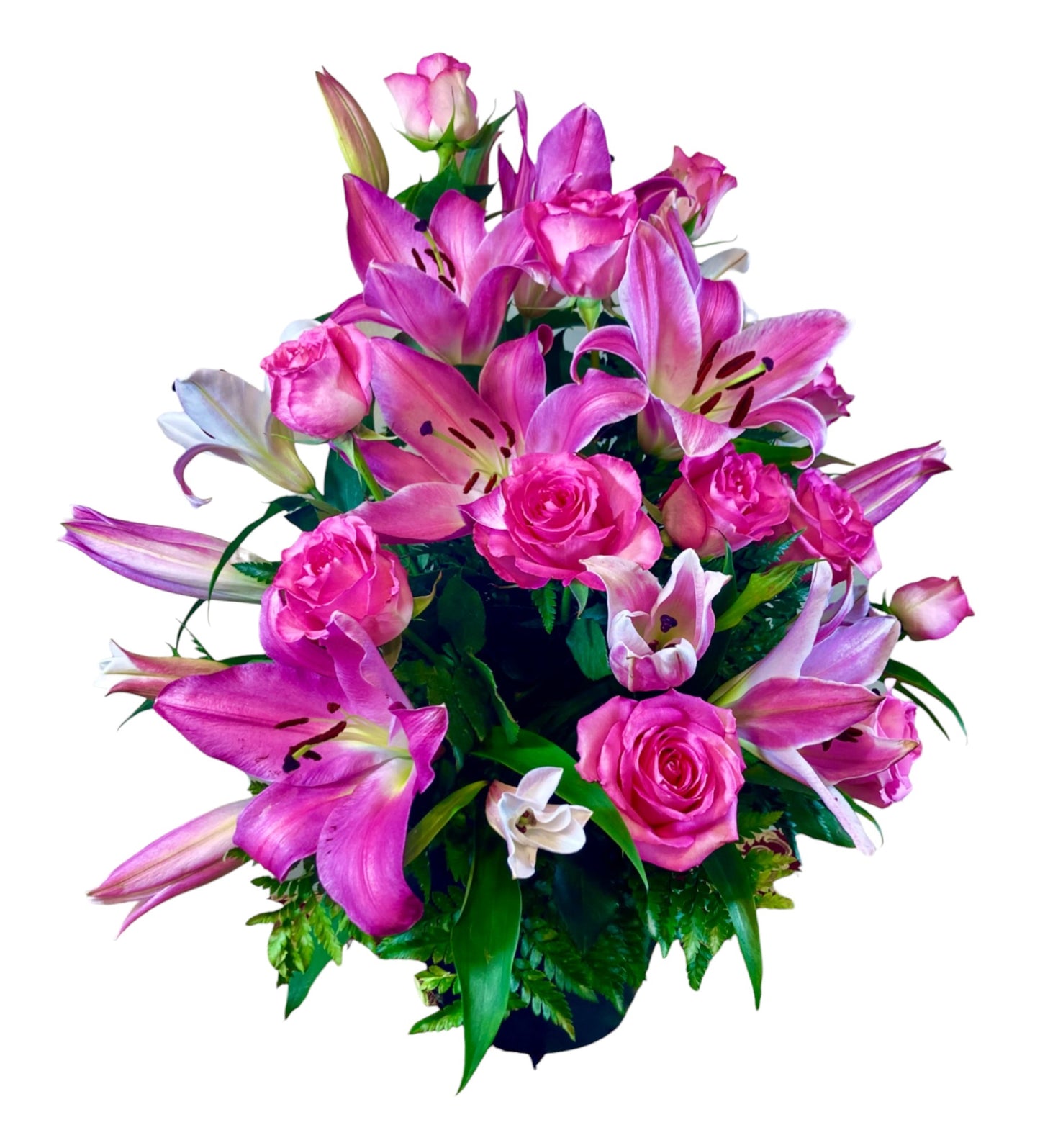 SJC 22 - Pink Lilies &amp; Roses Flower Arrangement
