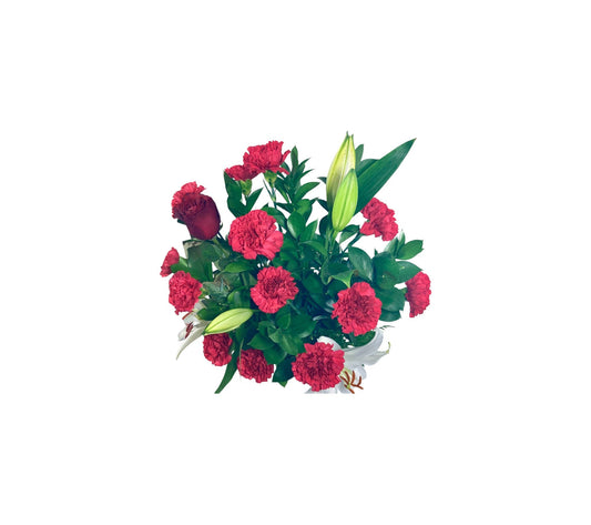 SJC26 - Single Red Rose with White Lilies & Red Carnations