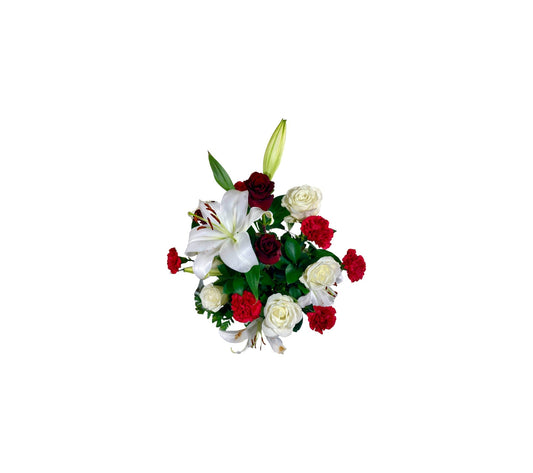 SJC27 – White Lily with Red & White Roses Elegant Flower Arrangement