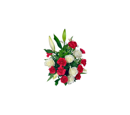 SJC28 - red carnations with white roses and white lilies beautiful flower arrangement&nbsp;
