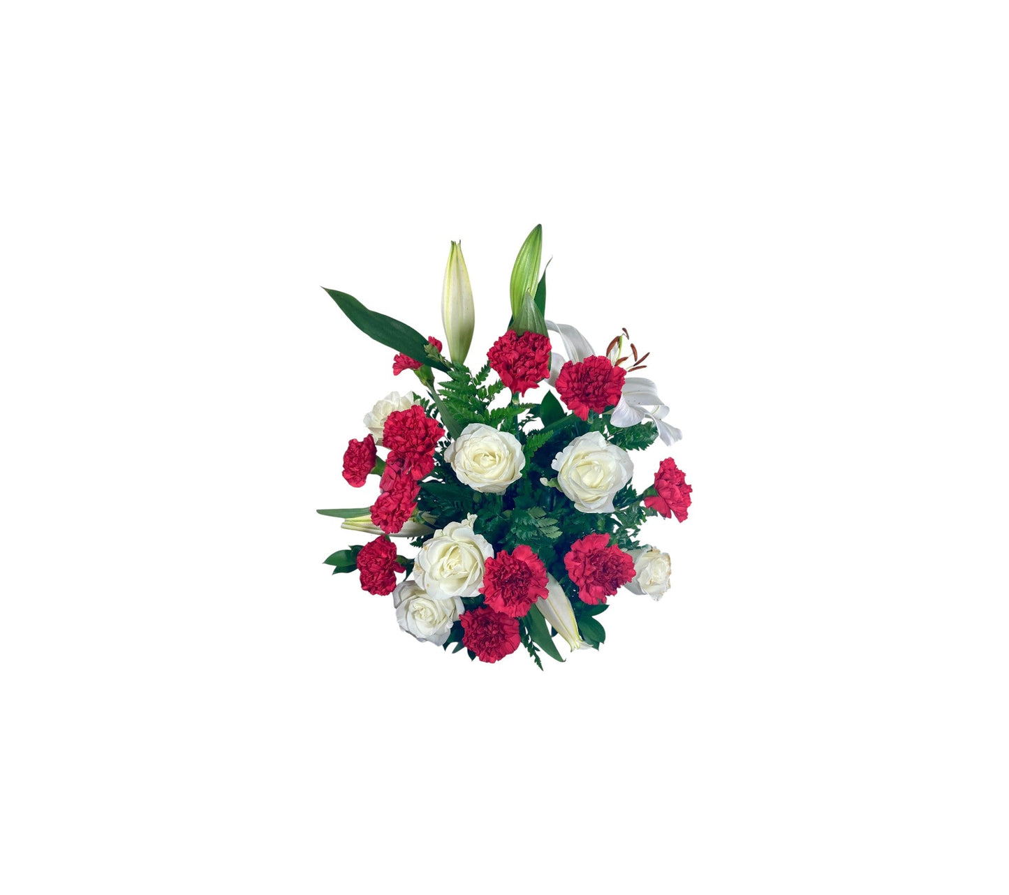 SJC28 - red carnations with white roses and white lilies beautiful flower arrangement&nbsp;